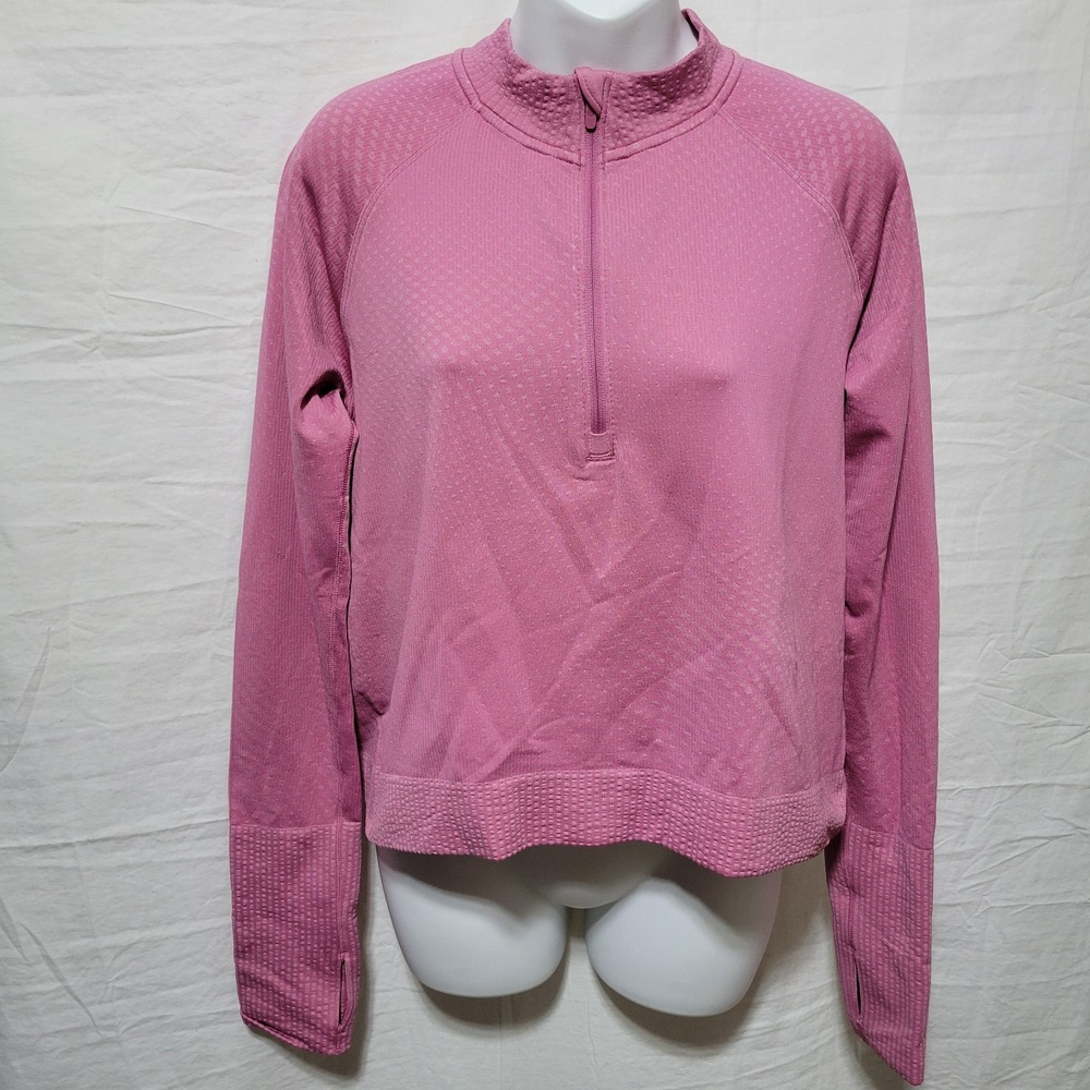 Lululemon Sz 12 Rest Less Cropped 1/2 Zip Pullover Pink Blossom Long Sleeve Top